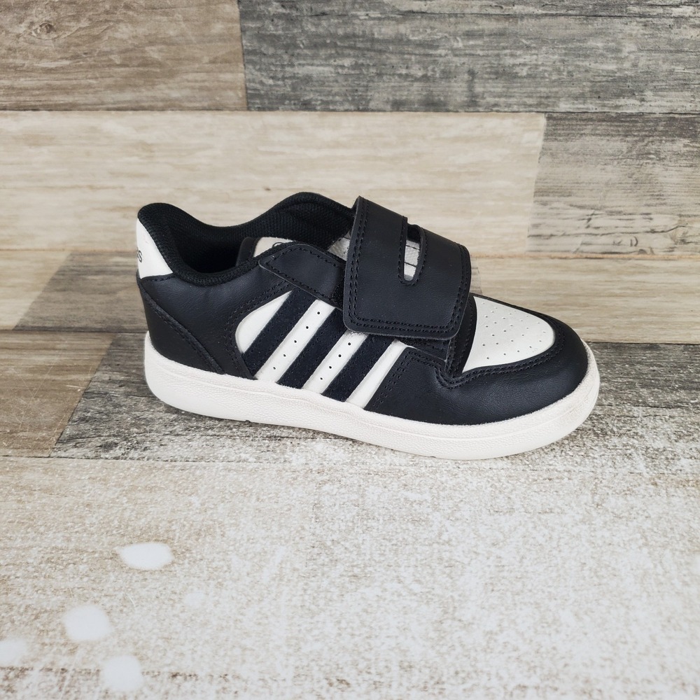 Adidas Break Start CF I Kids Shoes Sz 10 Core Black Leather Hook & Loop Sneakers